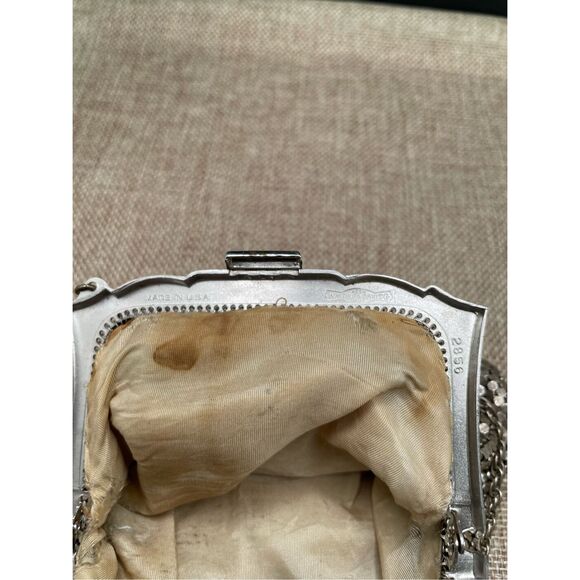 Vintage WHITING & DAVIS Silver Mesh Kiss lock Evening Bag Purse Made In USA 2945 - Picture 9 of 12